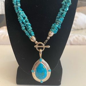 .925 SILVER AND GENUINE SLEEPING BEAUTY TURQUOISE TOGGLE NECKLACE